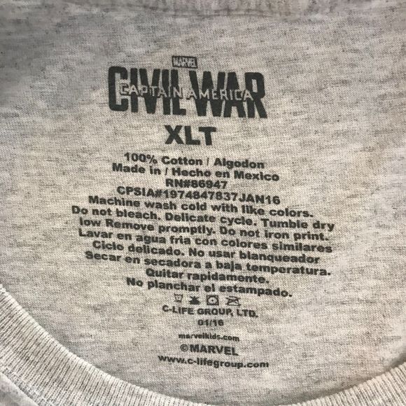 Captain America Civil War T-Shirt XLT Medium Marvel Iron Man Gray Cotton Top XLT - Picture 3 of 6